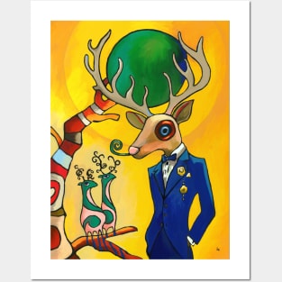 Portrait of my deer friend and his friends Posters and Art